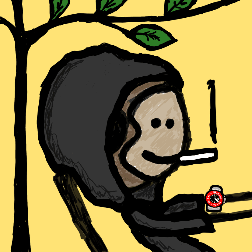 INK MFER ape in a hoodie, tree background