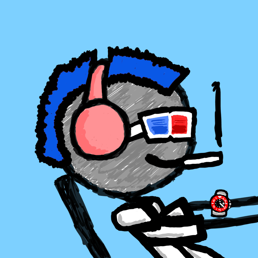 INK MFER with 3D glasses and a blue mohawk